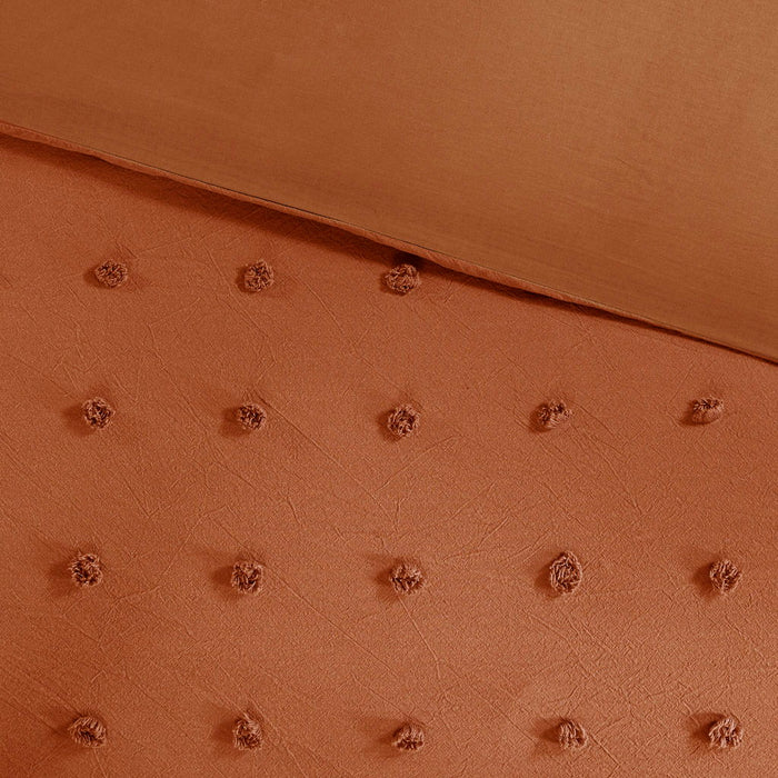Brooklyn - Cotton Jacquard Comforter Set With Euro Shams and Throw Pillows - Rust - Simple Home Plus