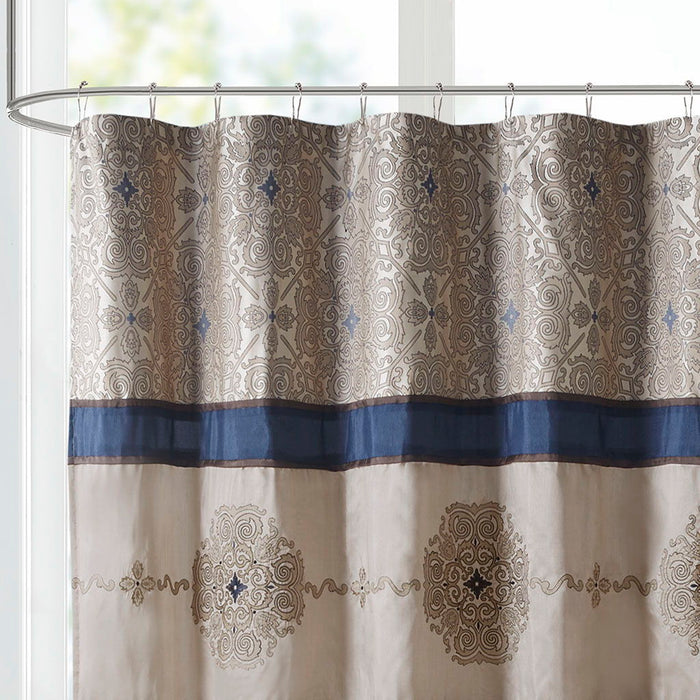 Donovan - Embroidered Shower Curtain - Navy - Simple Home Plus