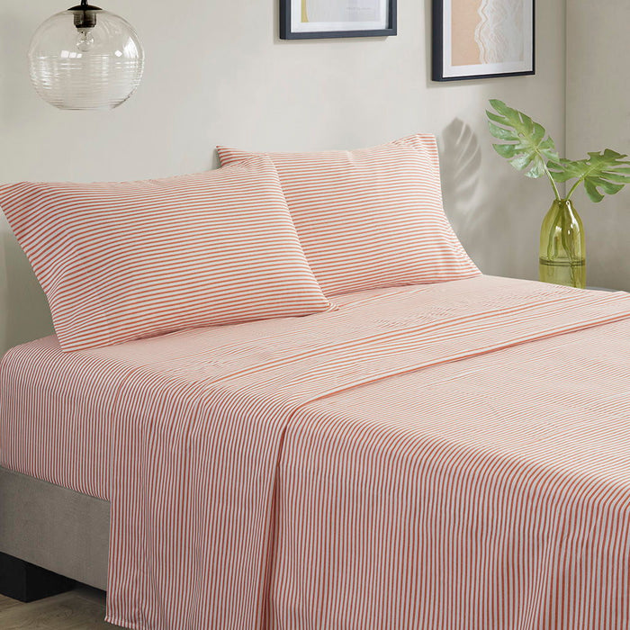 Jaxon - 7 Piece California King Stripe Comforter Set With Bed Sheets - Coral / Gray - Simple Home Plus