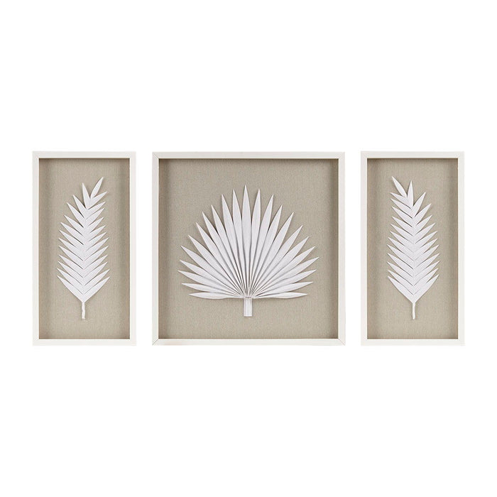 Sabal - Palm Rice Paper Framed Shadow Box (Set of 3) - Off White - Simple Home Plus