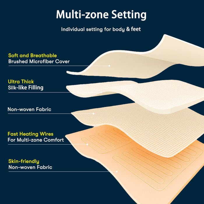 Microfiber Zoned - Twin Long Heated Mattress Pad - White - Simple Home Plus