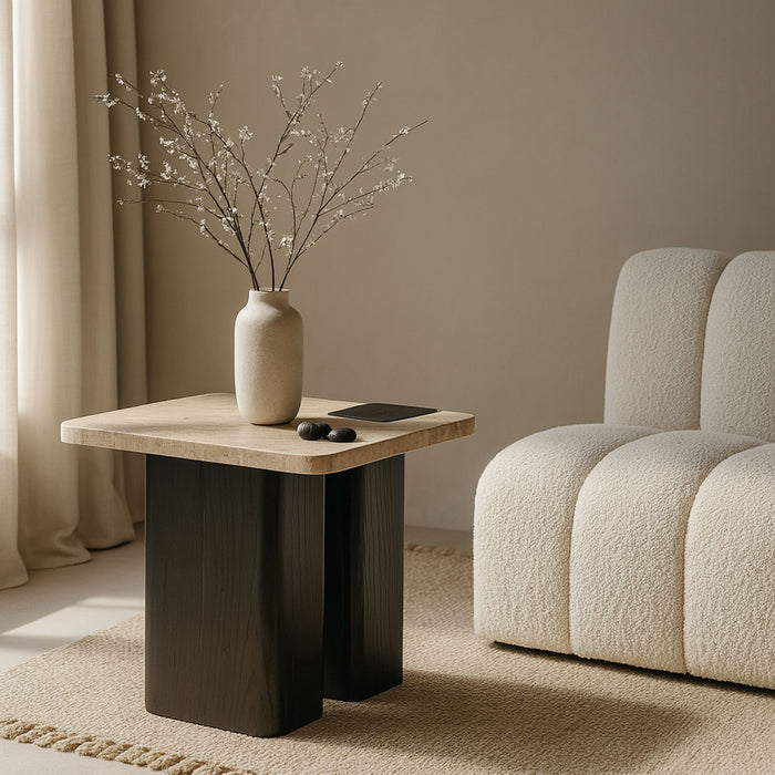 Ravenna - Genuine Travertine Top And Oak Wood Base Table - Simple Home Plus