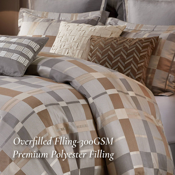 Prescott - 9 Piece King Oversized Duvet Style Comforter Set - Taupe - Simple Home Plus