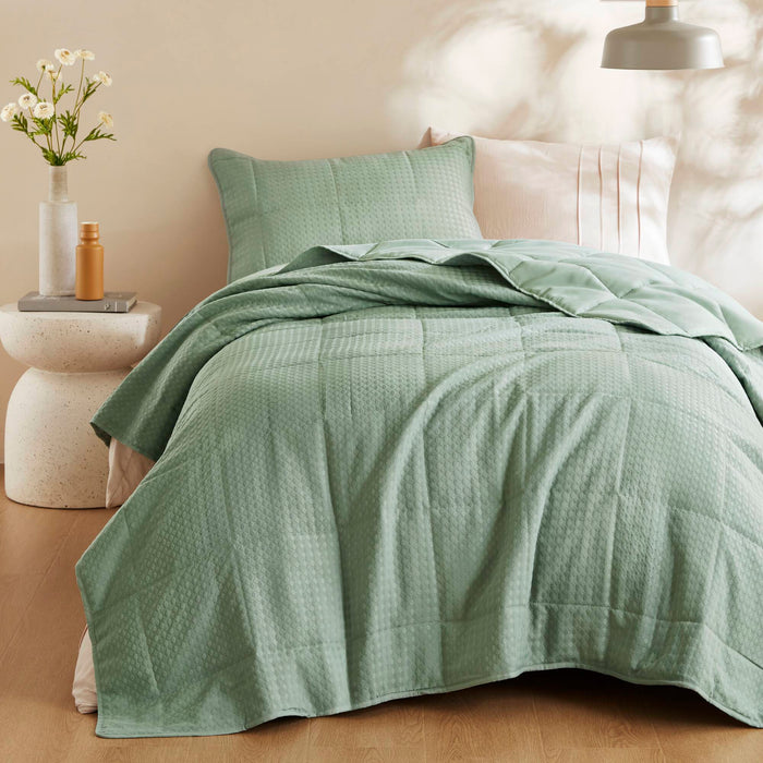 Mina - Twin/Twin Long Waffle Weave Textured Quilt Set - Green - Simple Home Plus