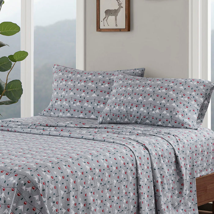 Flannel - 4 Piece King Sheet Set - Gray Ski Jump - Simple Home Plus