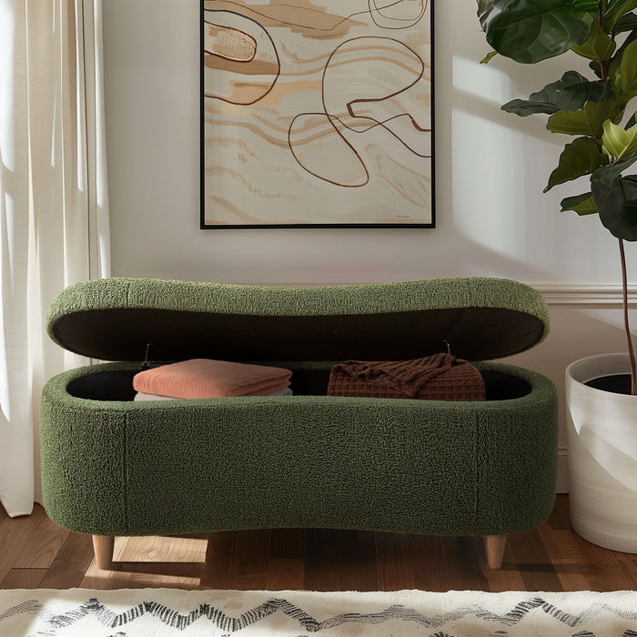 Bailey - Boucle Flip Top Storage Bench - Green - Simple Home Plus