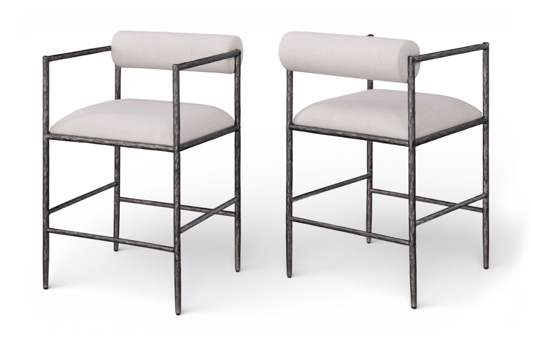 Axis - Linen Textured Beige Fabric Upholstered Counter Stool (Set of 2) - Simple Home Plus