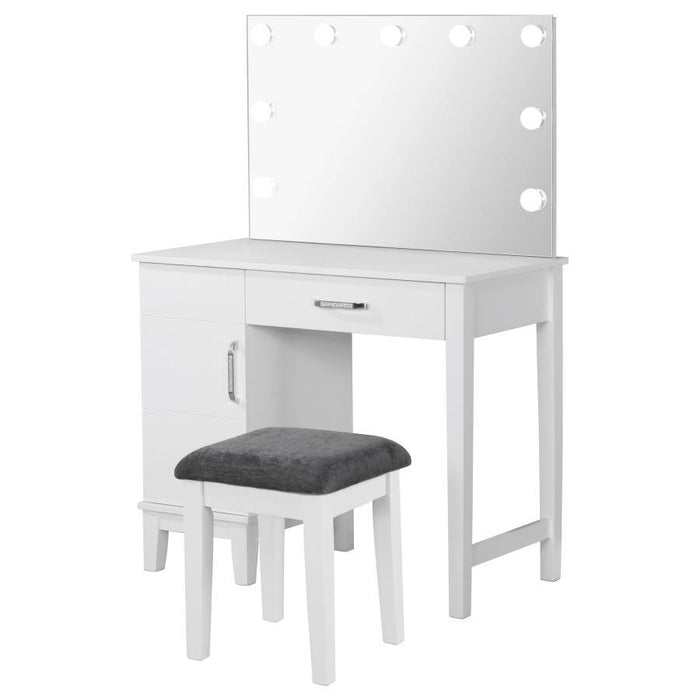 Elijah - Vanity Set With Lighting & Stool - White And Dark Gray - Simple Home Plus