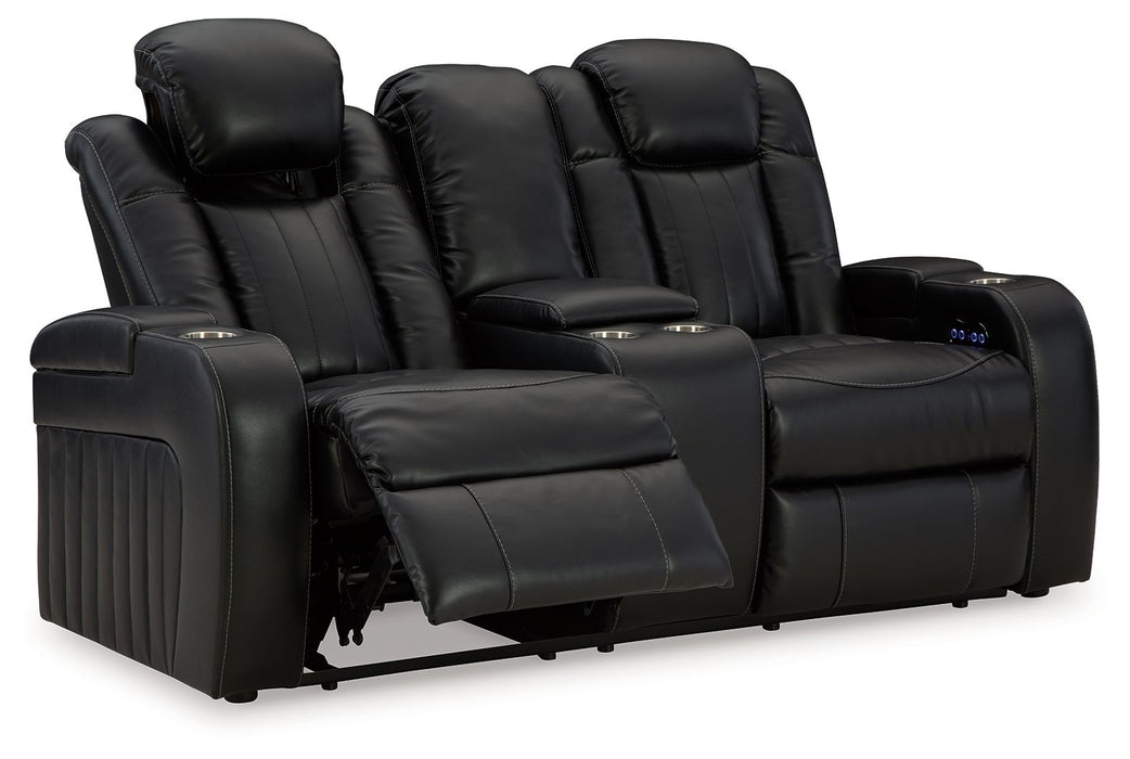 Caveman Den - Midnight - Power Reclining Loveseat with Console/ Adj Hdrst - Simple Home Plus