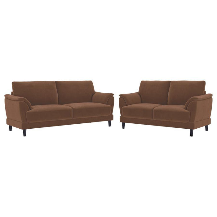 Selma - 2 Piece Velvet Upholstered Crescent Arm Sofa Set - Rust - Simple Home Plus