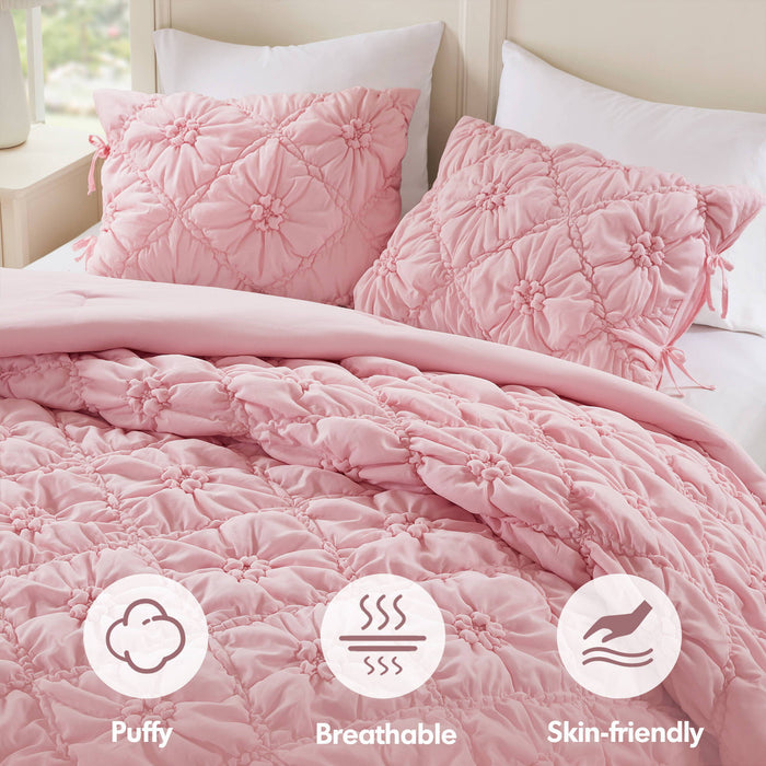 Lily - King 3 Piece Comforter Set - Pink - Simple Home Plus