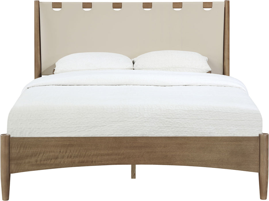 Santos - Vegan Leather Headboard And Wood Bed - Waxed Brown Frame - Simple Home Plus