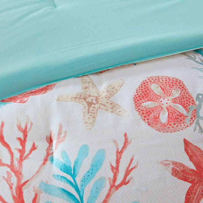 Pebble Beach - Queen 7 Piece Comforter Set - Coral - Simple Home Plus
