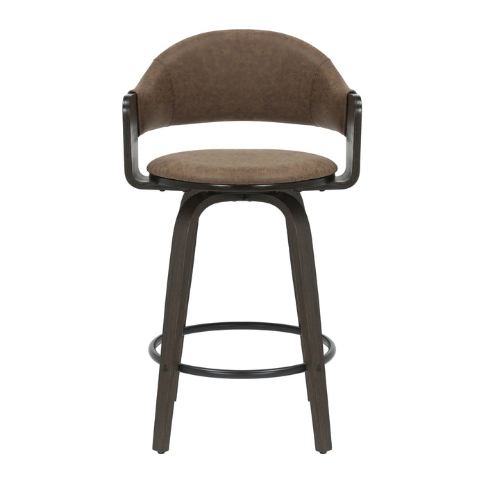Daxton - Swivel Counter Height Round Back Wood Bar Stool With Faux Leather Seat