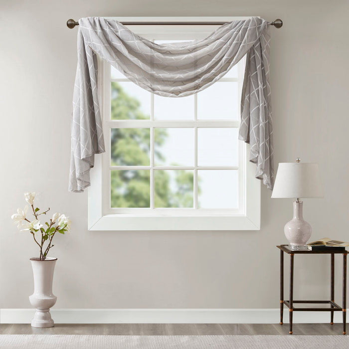 Irina - Diamond Sheer Embroidered Window Scarf - Gray - Simple Home Plus