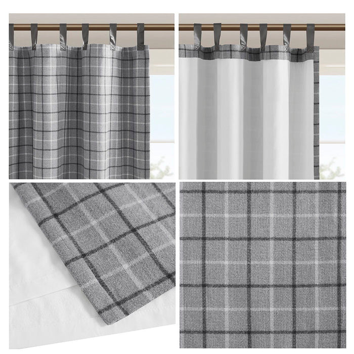 Anaheim - Plaid Faux Leather Tab Top Curtain Panel With Fleece Lining - Gray - Simple Home Plus