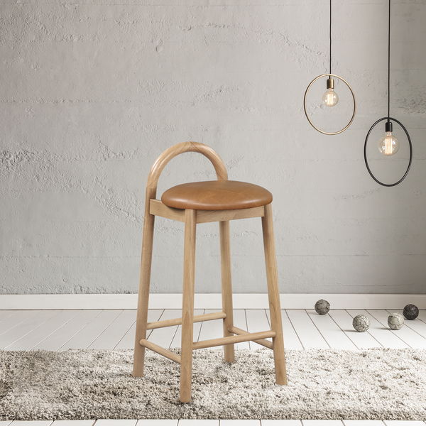 Calvin - Faux Leather Stool - Light Brown Legs