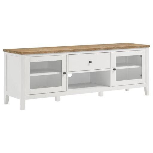Hollis - 2 Door Wood TV Stand With Drawer - Brown And White - Simple Home Plus