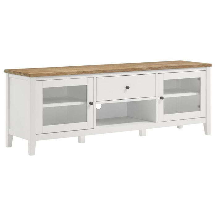 Hollis - 2 Door Wood TV Stand With Drawer - Brown And White - Simple Home Plus