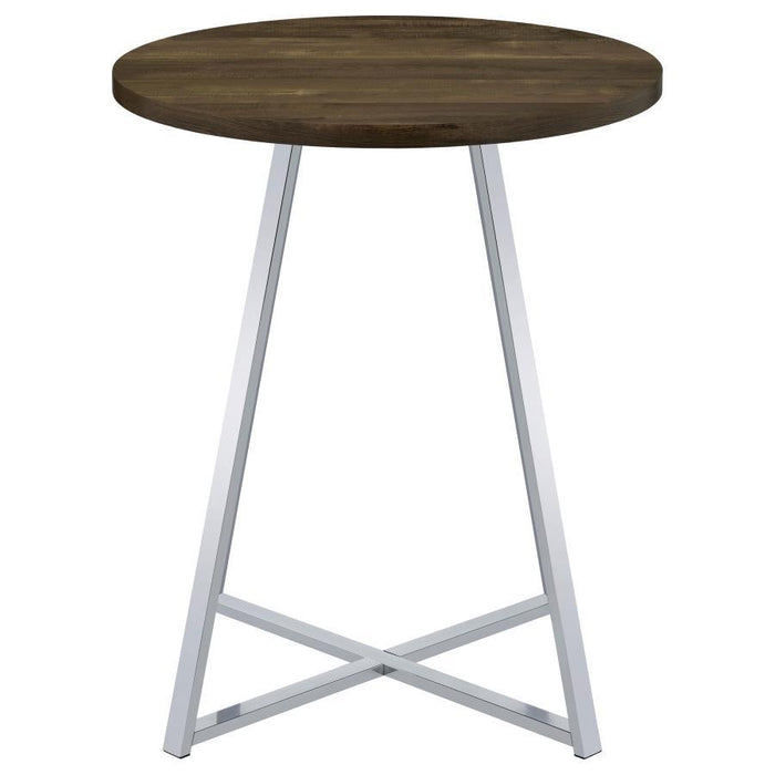 Burkhart - Round Pub Height Bistro Bar Table - Brown Oak - Simple Home Plus