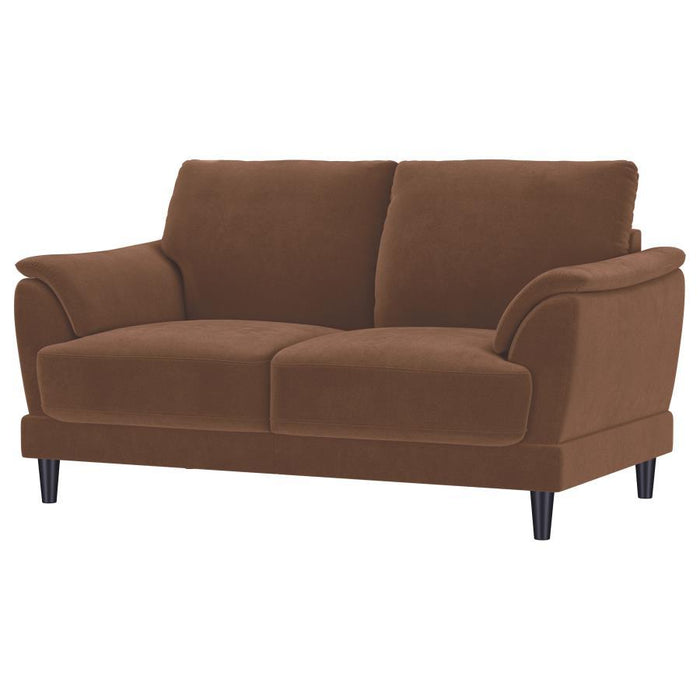 Selma - Velvet Upholstered Crescent Arm Loveseat - Rust - Simple Home Plus