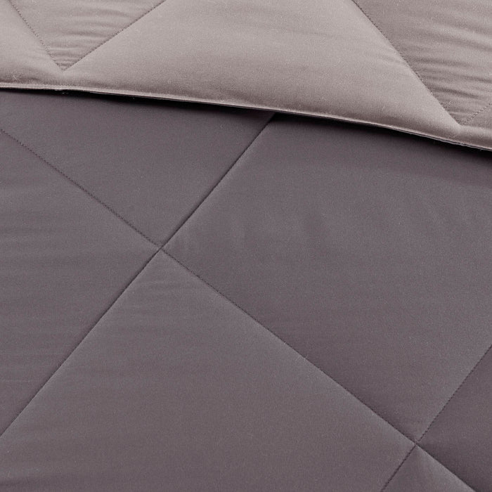 Larkspur - King 3M Scotchgard Diamond Quilting Reversible Down Alternative Comforter Set - Charcoal / Gray - Simple Home Plus
