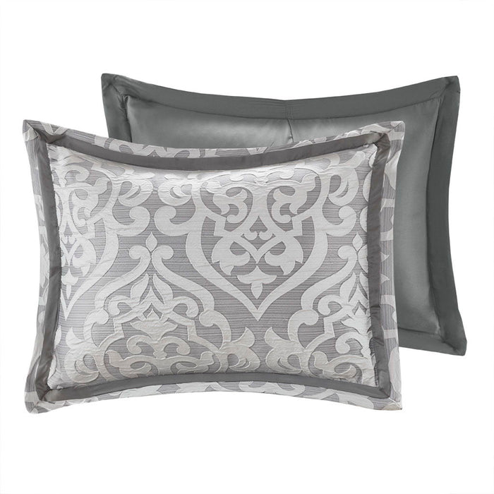 Odette - Queen 8 Piece Comforter Set - Silver - Simple Home Plus
