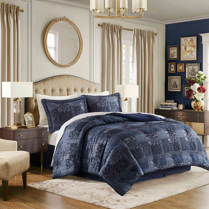 Gabrielle - Queen Comforter Set - Navy - Simple Home Plus