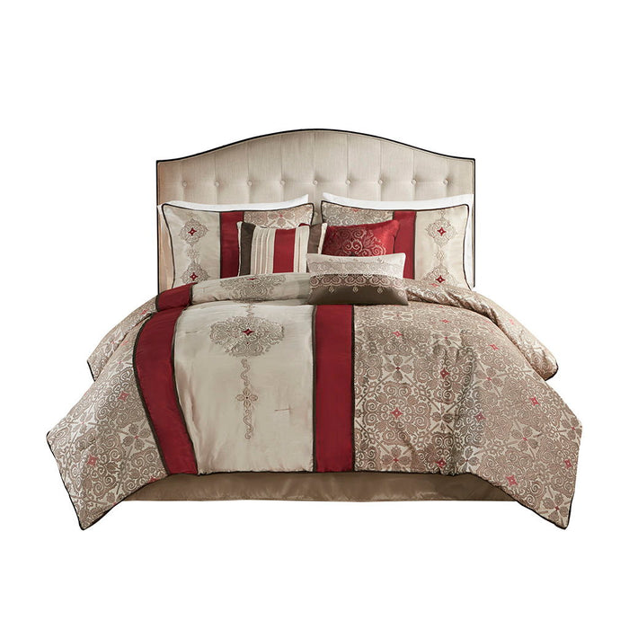 Donovan - King 7 Piece Comforter Set - Red - Simple Home Plus