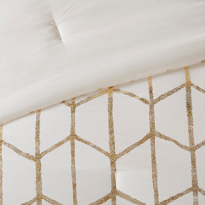 Raina - Metallic Printed Comforter Set - Ivory / Gold - Simple Home Plus