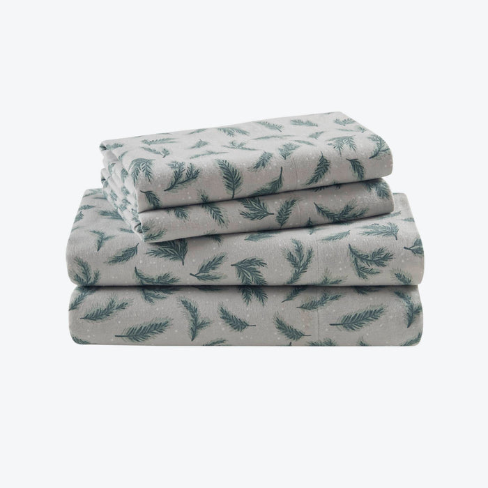 Flannel - California King 100% Flannel Printed Sheet Set - Pine Branches - Simple Home Plus
