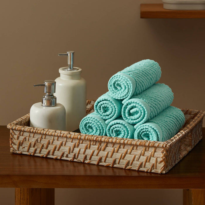 Diagonal Ribbed - 6 Piece Washcloths Set - Turquoise - Simple Home Plus