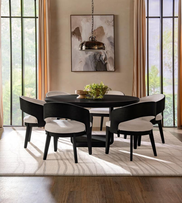 Leandro - 7 Piece Round Dining Table Set - Burnished Black - Simple Home Plus