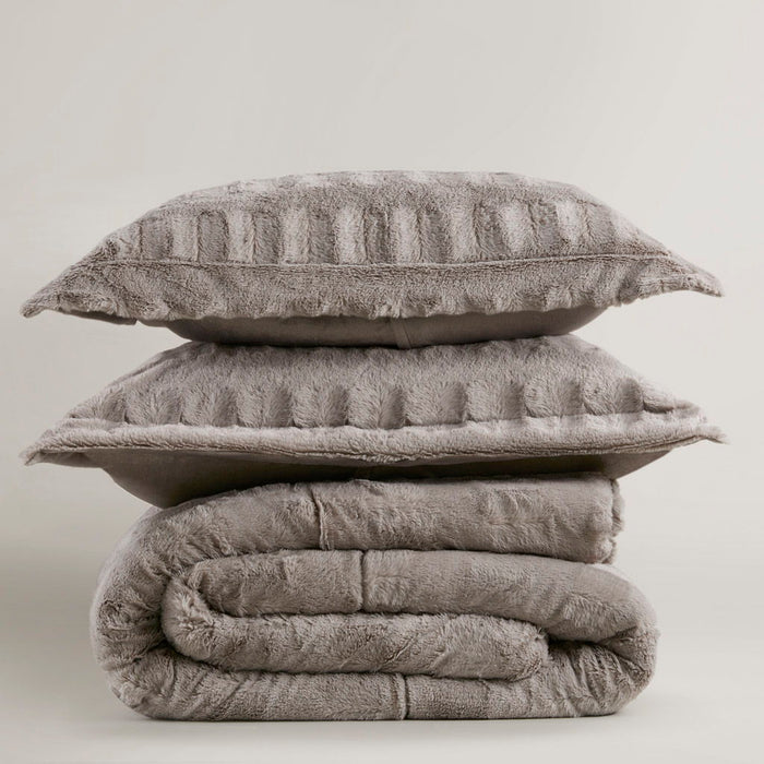 Gia - 3 Piece Full/Queen Solid Comforter Mini Set - Gray - Simple Home Plus