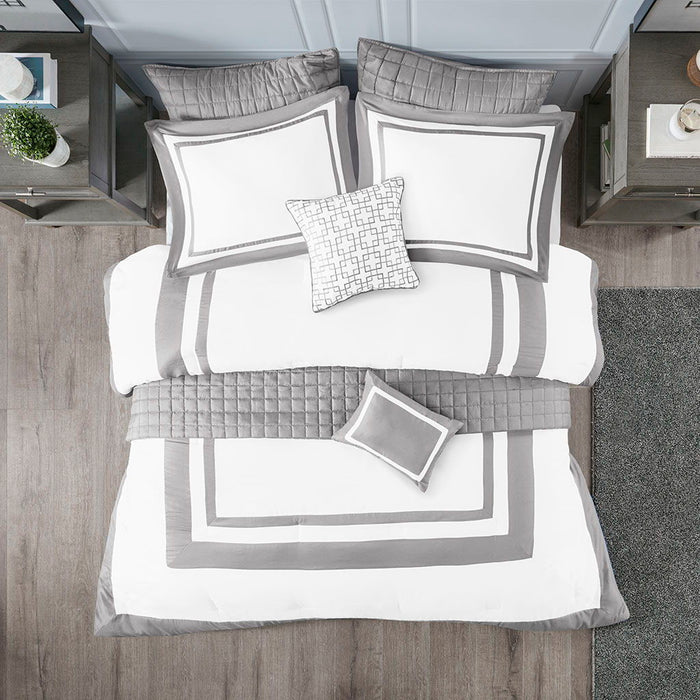 Heritage - King 8 Piece Comforter And Coverlet Set Collection - Gray - Simple Home Plus