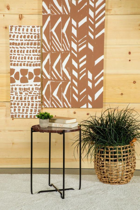 Latifa - Round Marble Top Accent Side Table - Red And Black - Simple Home Plus