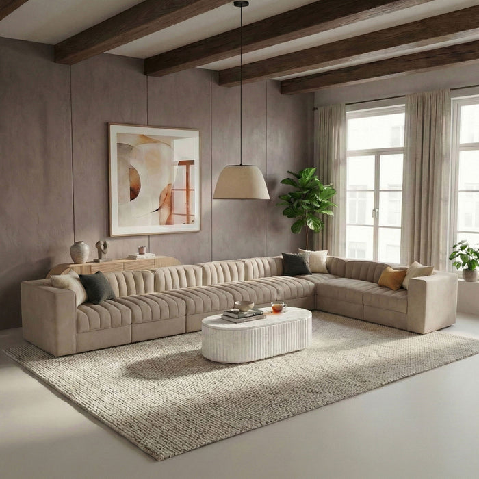 Rummi - Velvet Performance Fabric Upholstered 8 Piece Modular Sectional (With 3 Corner Chairs) - Simple Home Plus