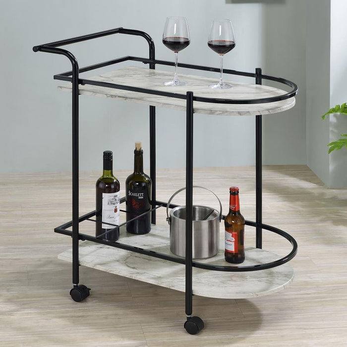 Desiree - 2-Tier Faux Marble Shelf Metal Bar Cart - Simple Home Plus