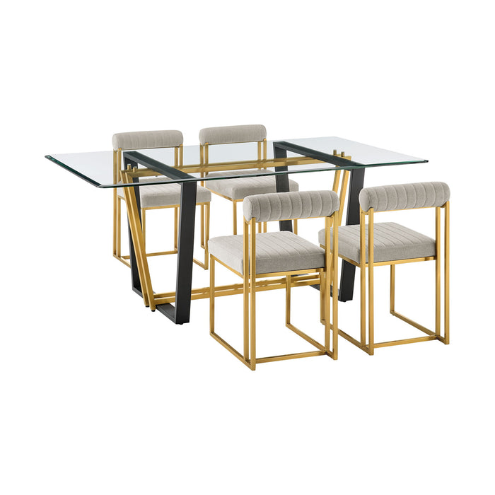 Kai Anastasia - Rectangular Glass Dining Table Set - Gold Brushed Base - Simple Home Plus