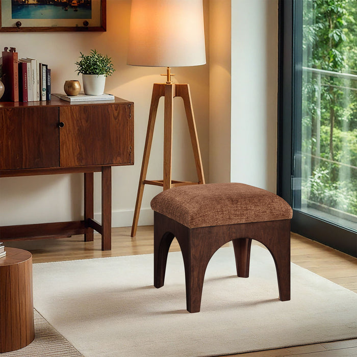 Lawson - Chenille Fabric Upholstered Ottoman - Walnut Base - Simple Home Plus