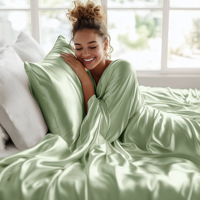Satin - 6 Piece Queen Luxury Sheet Set - Sage - Simple Home Plus