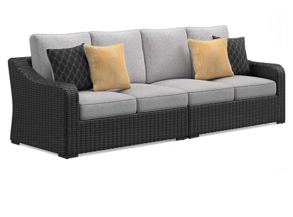 Beachcroft - Black / Light Gray - 2-Piece Outdoor Loveseat with Cushion - Simple Home Plus