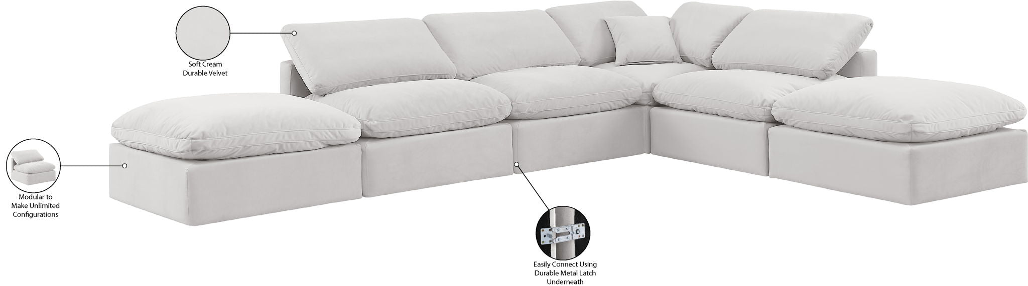 Indulge - Velvet 6 Piece Modular Armless Sectional - Simple Home Plus