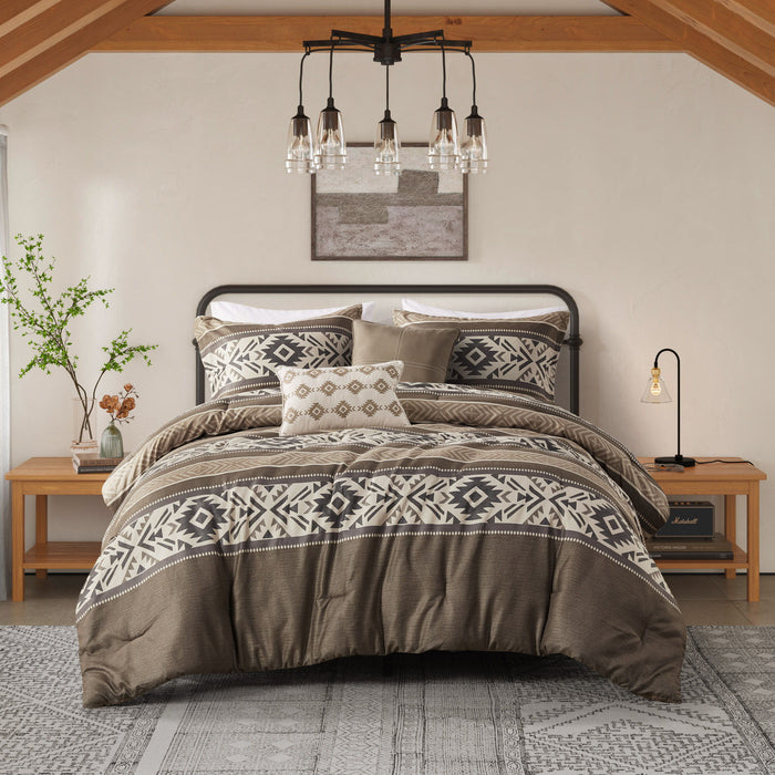 Mariposa - 5 Piece King/California King Stripe Herringbone Comforter Set With Throw Pillows - Brown - Simple Home Plus
