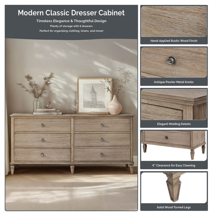 Victoria - 6 Drawer Dresser - Light Natural - Simple Home Plus