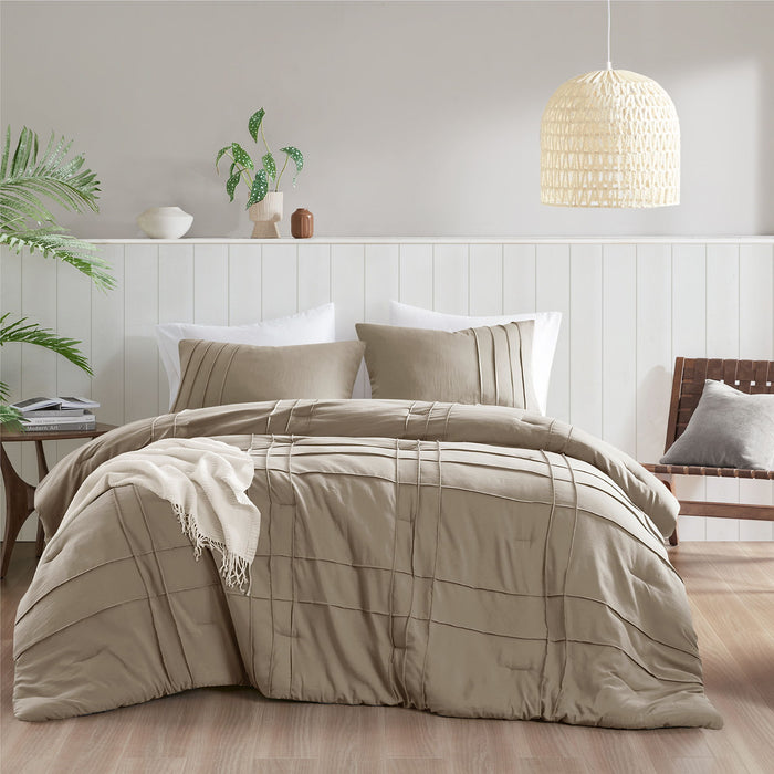 Porter - King Soft Washed Pleated Comforter Set - Khaki - Simple Home Plus