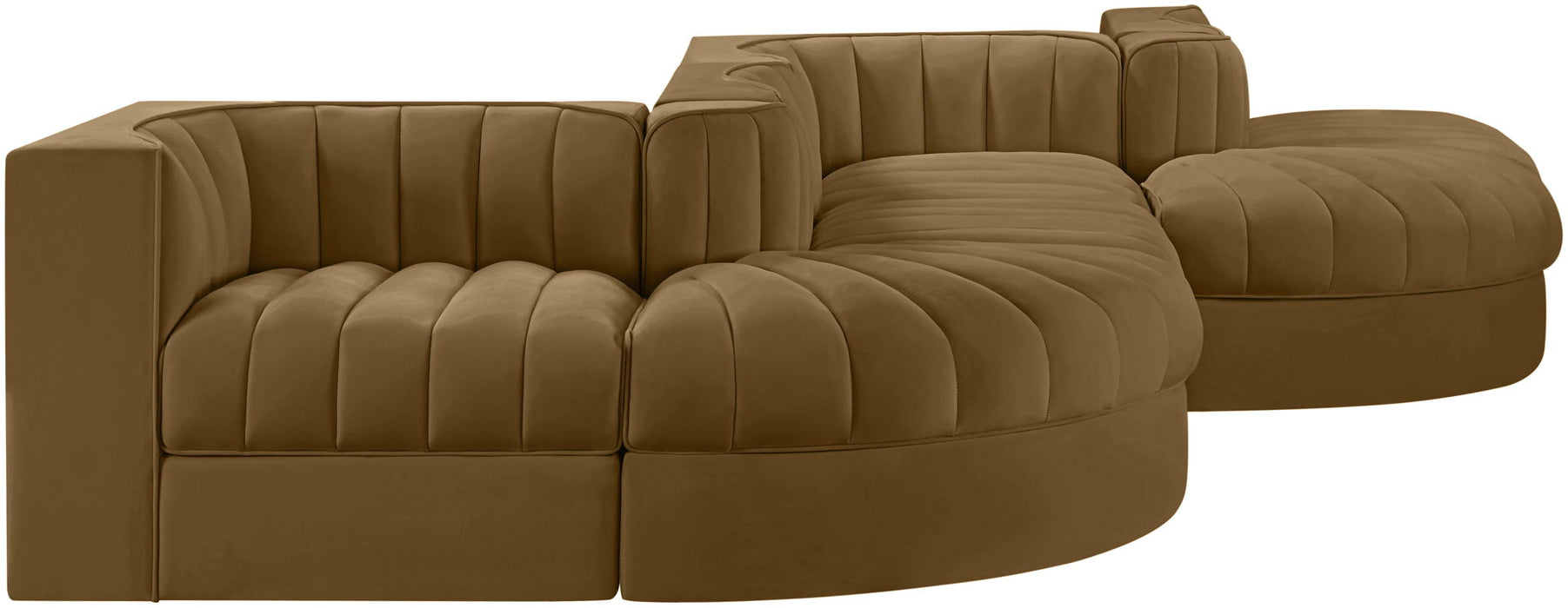Rummi - Rounded Velvet Performance Fabric Upholstered 6 Piece Modular Sectional - Simple Home Plus