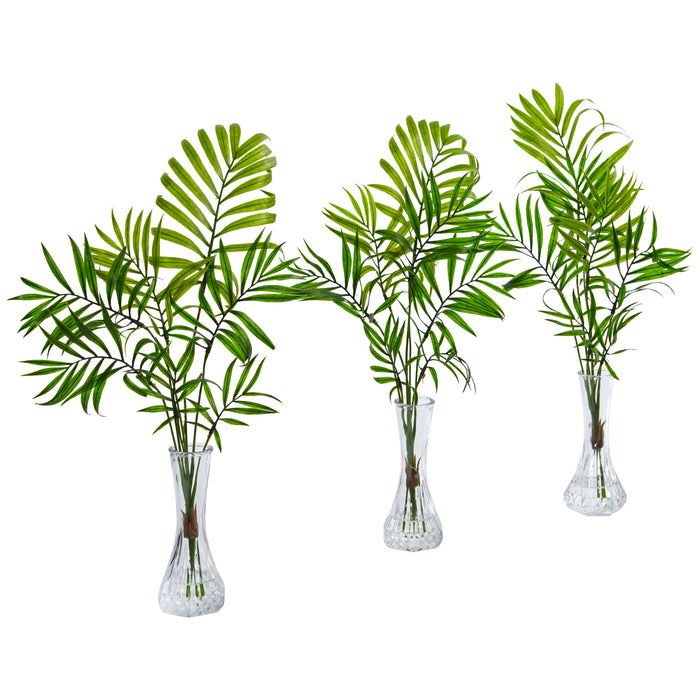 19" Mini Palm Artificial Plant in Vase (Set of 3)