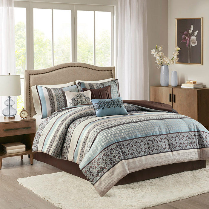 Princeton - California King Piece Comforter (Set of 7) - Blue - Simple Home Plus