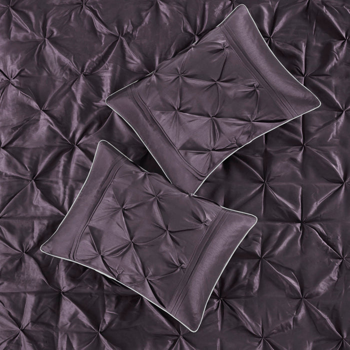 Laurel - Full Pieced Pleated 7 Piece Tufted Comforter Set - Plum - Simple Home Plus